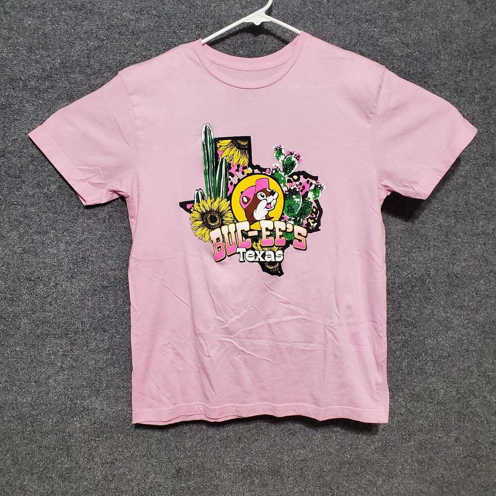 Buc-Ees Texas Graphic T-Shirt Pink Medium Summer Cactus Cowboy Casual Floral